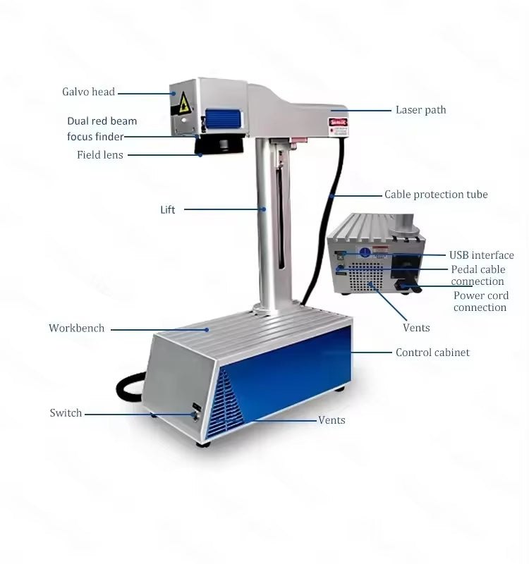 Desktop Fiber Laser Marker Machine 20W 30W 50W Mini Laser Engraving Machine Stainless Steel Aluminum Copper Brass Iron