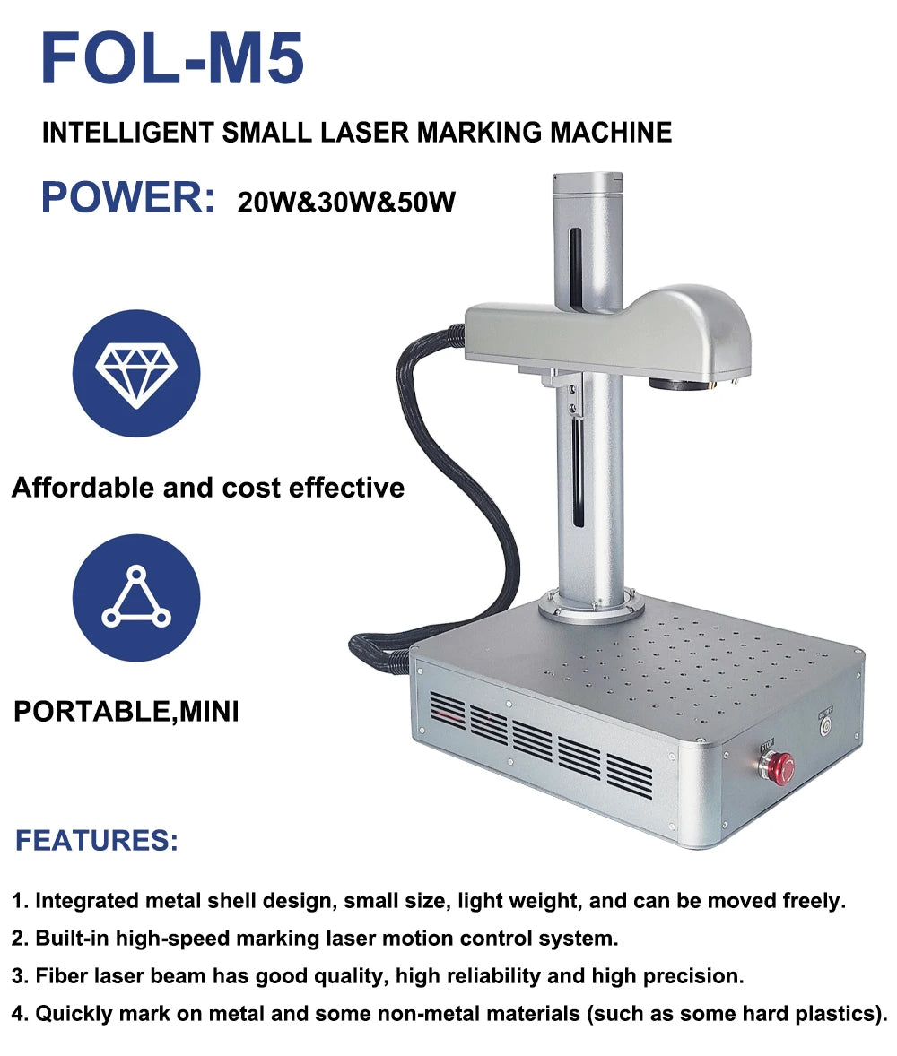 20W 30W 50W Fiber Laser Marking Machine Industrial Portable Compact Engraving Machine for Engraving Metal Jewelry Plastic